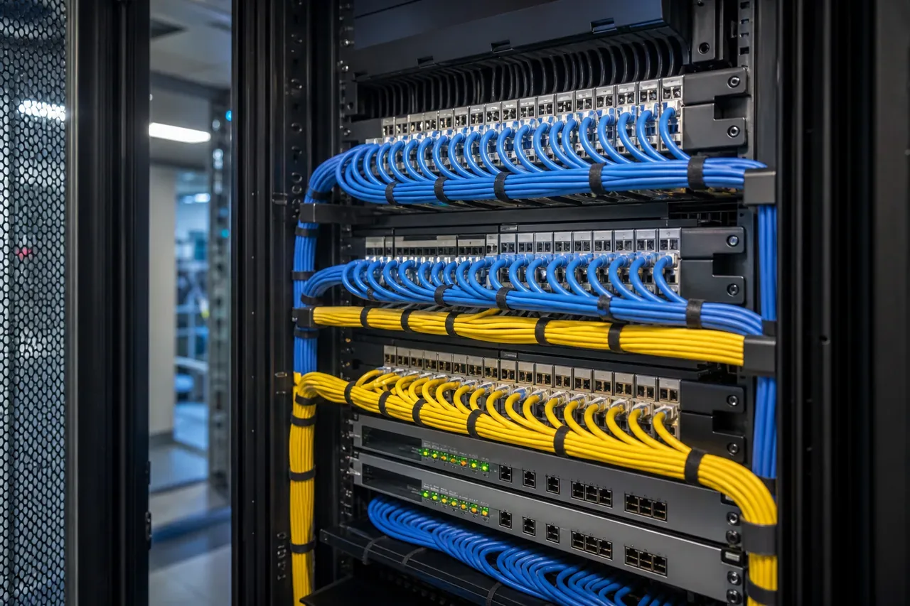 Protected network cable routing through conduit and trunking in a modern facility