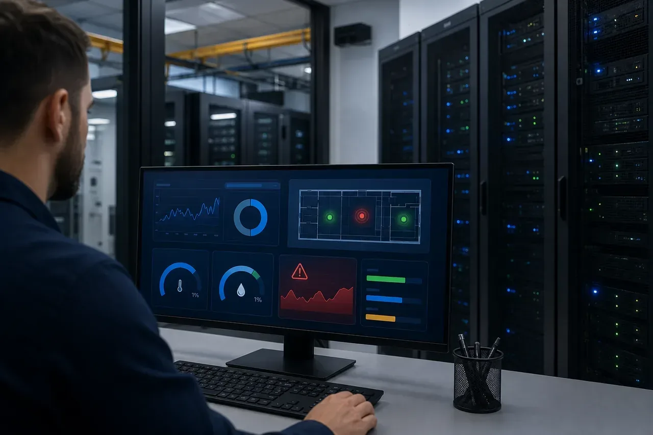 Windows Server platform deployment dashboard in a business server room